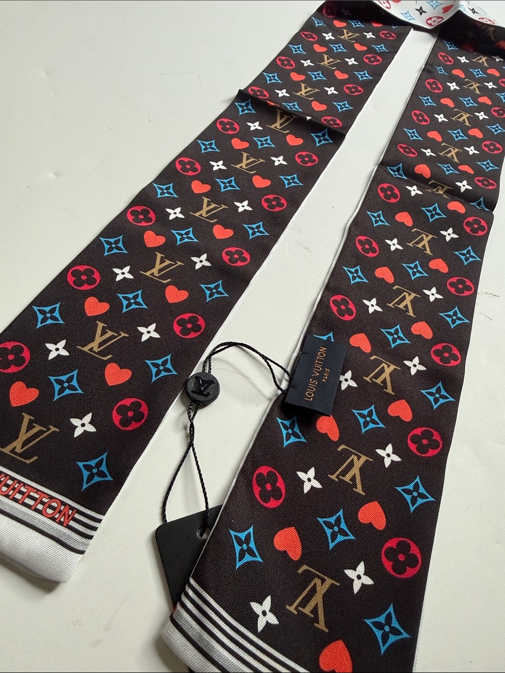 White Multicolor Monogram Twilly with Red and Blue Accents - Picture 6 of 10